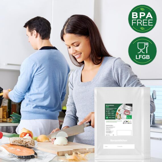 Bonsenkitchen Profi Vakuumbeutel, 100 Beutel 20x30cm Vakuumierbeutel für alle Vakuumierer & Lebensmittel Vakuumiergerät, Kochfest und Sous Vide Gefrierbeutel, BPA-frei, VB3205