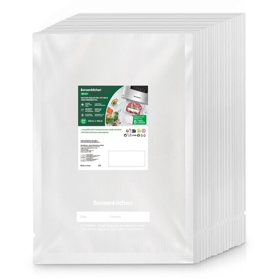 Bonsenkitchen Vakuumierbeutel 28x40 cm, 100 Beutel Profi-Folienbeutel für alle Vakuumiergerät, vakuumbeutel für Lebensmittel, Sous Vide Gefrierbeutel, Einschweissbeutel, BPA-frei, VB3214