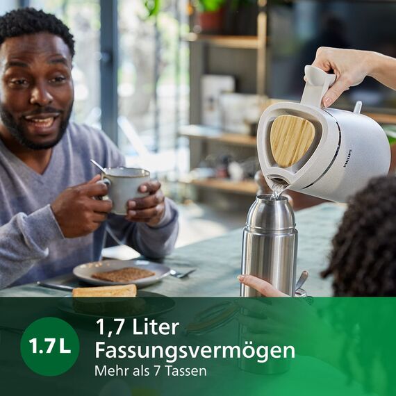 Philips HD9365/10 Conscious Collection Wasserkocher, biologischer, 100% recycelter Kunststoff, Nachhaltig, 2.200 Watt, 1,7 l Füllmenge, Crème