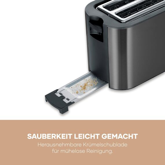 Severin Automatik-Langschlitztoaster, Toaster mit Brötchenaufsatz, hochwertiger Edelstahl Toaster mit großen Röstkammern und 1400 W Leistung, Auftau-Funktion, dark inox/schwarz, AT 9341