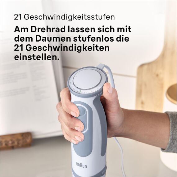 Braun Household Stabmixer MQ 5235WH Stabmixer – MultiQuick 5 Vario Pürierstab mit Edelstahl Mixfuß, 1000 Watt, inkl. 3-teiligem Zubehör-Set, weiß/grau [Energieklasse A]