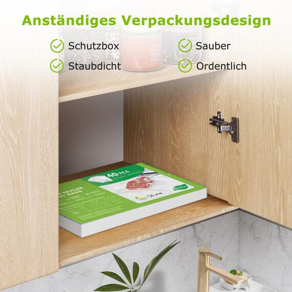 Bonsenkitchen Profi Vakuumbeutel, 40 Beutel 20x30cm Vakuumierbeutel für alle Vakuumierer & Lebensmittel Vakuumiergerät, Kochfest und Sous Vide Gefrierbeutel, BPA-frei, VB32