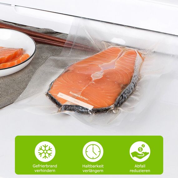 Bonsenkitchen Profi Vakuumbeutel, 100 Beutel 20x30cm Vakuumierbeutel für alle Vakuumierer & Lebensmittel Vakuumiergerät, Kochfest und Sous Vide Gefrierbeutel, BPA-frei, VB3205