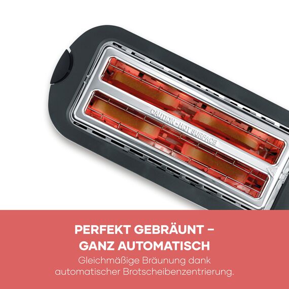 Severin Automatik-Langschlitztoaster, Toaster mit Brötchenaufsatz, hochwertiger Edelstahl Toaster mit großen Röstkammern und 1400 W Leistung, Auftau-Funktion, dark inox/schwarz, AT 9341