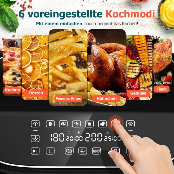 Heißluftfritteuse 2 kammern, Hochwertige 9L Airfryer (3L&6L), 2 Fächer, 6-in-1, Touchscreen, Spülmaschinenfeste Körbe, Antihaftbeschichtete Frittierkörbe, Gesunde Friteuse ohne Öl und fettarmes Kochen