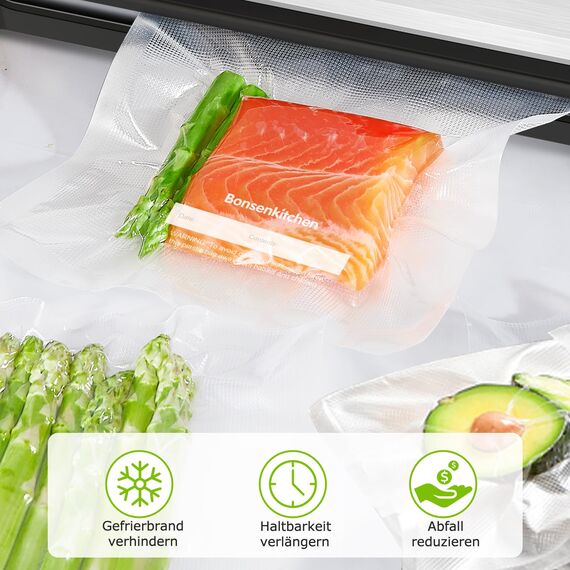 Bonsenkitchen Vakuumierbeutel 28x40 cm, 100 Beutel Profi-Folienbeutel für alle Vakuumiergerät, vakuumbeutel für Lebensmittel, Sous Vide Gefrierbeutel, Einschweissbeutel, BPA-frei, VB3214
