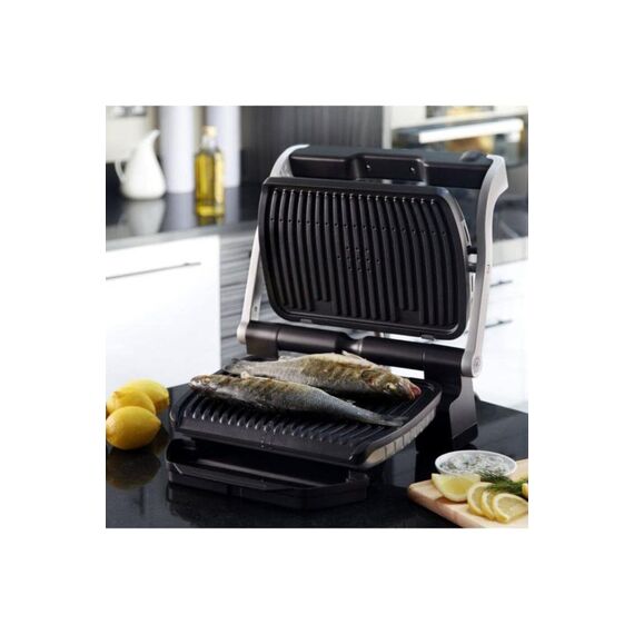 Tefal OptiGrill GC712D34 Kontaktgrill, 6 automatische Programme, Garstufenanzeige, 4 manuelle Temperaturstufen, 2000 W Elektrogrill, abnehmbare Platten, Titan-Metall