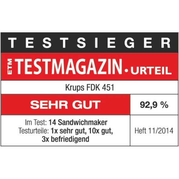 Krups Sandwichmaker, für perfekt zubereitete Sandwichtoasts in Dreiecksform, antihaftbeschichtete Platten, leichte Reinigung, kein Anbrennen, Temperaturkontrollleuchte, 850 W, 31,6x15,5x29,5cm, FDK451