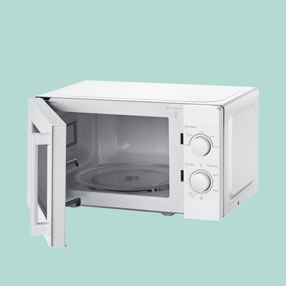 Comfee CMSN 20 wh Mikrowelle / Solo-Mikrowelle mit 5 Leistungsstufen/ Innenbeleuchtung/ easy Defrost/360°Drehteller / Zwei Drehregler/20L/700W/ Weiß, Mechanisch