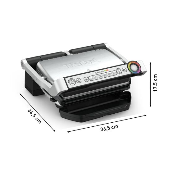 Tefal OptiGrill & Bake Kontaktgrill mit Backschale, 6 Programme, Garstufenanzeige, Abnehmbare Platten, Elektrogrill, Edelstahl, GC714D10