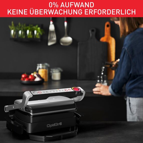 Tefal OptiGrill & Bake Kontaktgrill mit Backschale, 6 Programme, Garstufenanzeige, Abnehmbare Platten, Elektrogrill, Edelstahl, GC714D10