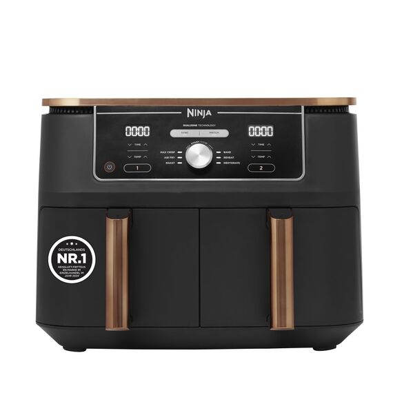 Ninja Foodi MAX Dual Zone Heißluftfritteuse [AF400EUCP] Amazon Exclusive, ‎2470 Watt , 9,5 L, 2 Heißluft-Frittierfächer, 6 Funktionen, 27 x 41.5 x 32.5 cm, Kupfer/Schwarz