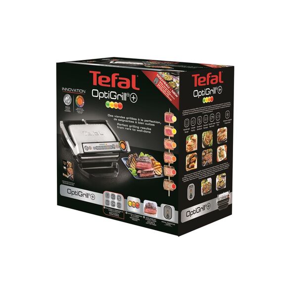 Tefal OptiGrill GC712D34 Kontaktgrill, 6 automatische Programme, Garstufenanzeige, 4 manuelle Temperaturstufen, 2000 W Elektrogrill, abnehmbare Platten, Titan-Metall