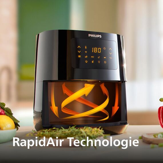 Philips Airfryer 5000-Serie Heißluftfritteuse L, 4.1L (0.8Kg), 13-in-1 Airfryer, Wifi verbunden, 90% Weniger Fett mit Rapid Air Technologie, Rezepte-App (HD9255/80)