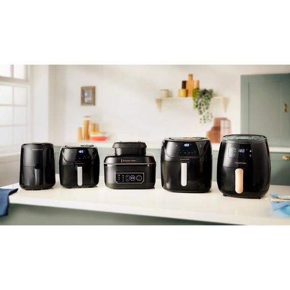 Russell Hobbs Heißluftfritteuse XL 5,5 l [Air Fryer/Grill/Multikocher] Rapid Air (spülmaschinenfest, Ober-&Unterhitze, kein Schütteln mehr, Slow Cooker, Backen, TK Pizza Ø 30cm) SatisFry 26520-56