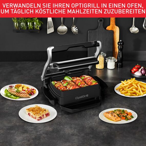 Tefal OptiGrill & Bake Kontaktgrill mit Backschale, 6 Programme, Garstufenanzeige, Abnehmbare Platten, Elektrogrill, Edelstahl, GC714D10