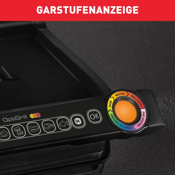 Tefal OptiGrill Kontaktgrill, 6 automatische Programme, Garstufenanzeige, passt Temperatur und Grillzyklus ans Grillgut an, abnehmbare Platten, manueller Modus, Elektrogrill, schwarz, GC705816