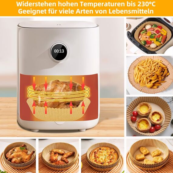 HONYAO Backpapier für Heißluftfritteuse 2-3,5 L, 200 Stück Quadrat 16x16 cm Air fryer Baking Papier Liners Antihaft Einwegpapier Zubehör kompatible mit Philips Cosori Xiaomi Airfryer