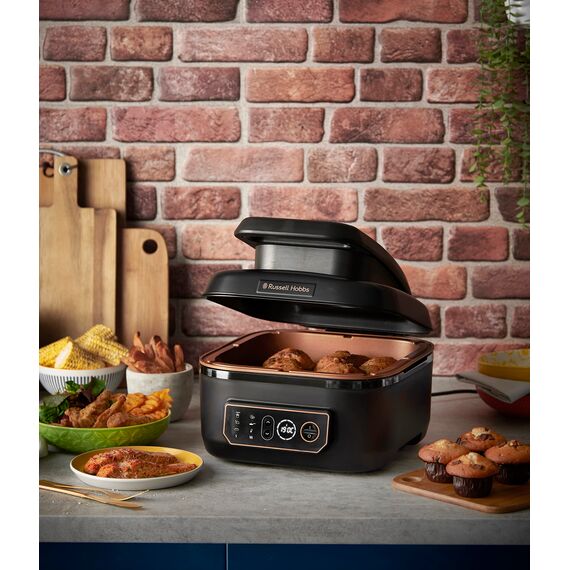 Russell Hobbs Heißluftfritteuse XL 5,5 l [Air Fryer/Grill/Multikocher] Rapid Air (spülmaschinenfest, Ober-&Unterhitze, kein Schütteln mehr, Slow Cooker, Backen, TK Pizza Ø 30cm) SatisFry 26520-56