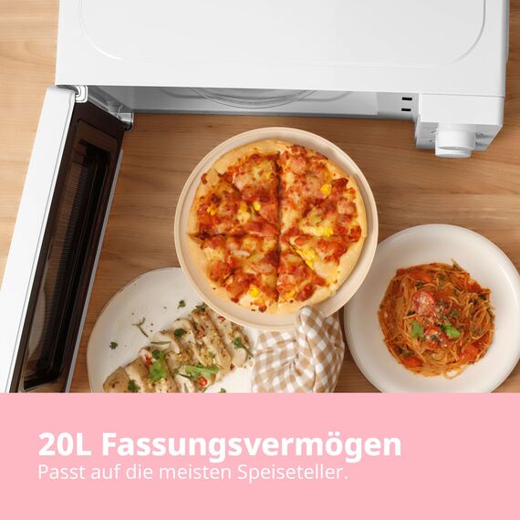 Comfee CMSN 20 wh Mikrowelle / Solo-Mikrowelle mit 5 Leistungsstufen/ Innenbeleuchtung/ easy Defrost/360°Drehteller / Zwei Drehregler/20L/700W/ Weiß, Mechanisch