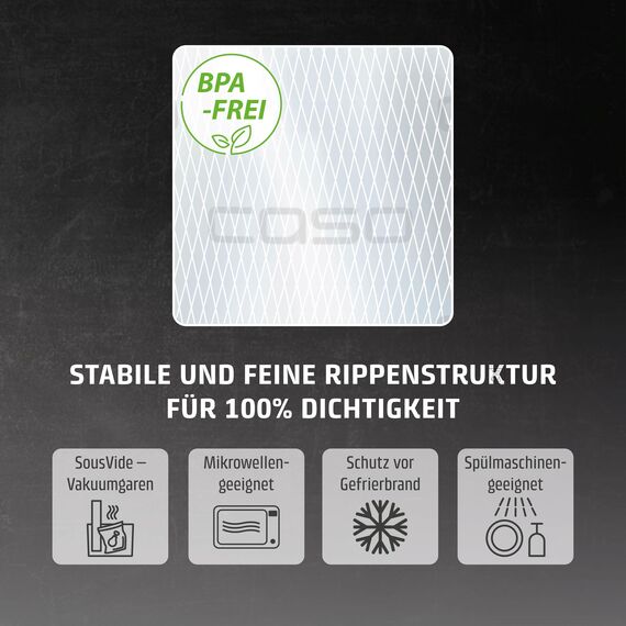 CASO Profi- Folienset 4, 3x Folienrolle (1x20x600cm, 1x25x600cm, 1x30x600cm), Vakuumierbeutel, Vakuumbeutel für Lebensmittel, reißfest 150µm, Vakuumierfolie Sous Vide, BPA-frei