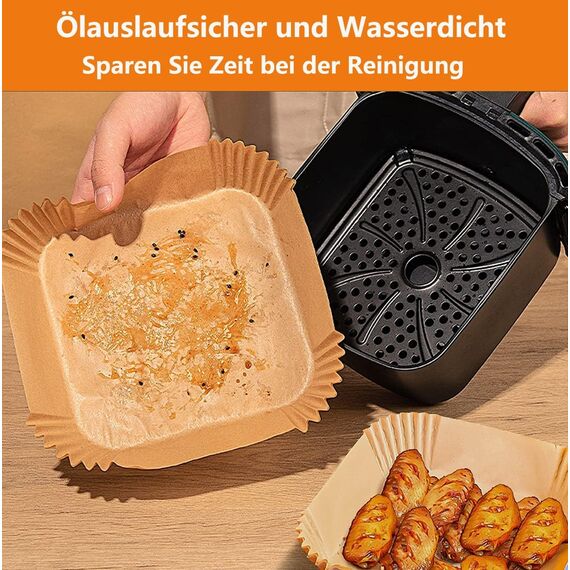 HONYAO Airfryer Backpapier 23x23 cm, Dickeres Eckig Papier für Heißluftfritteuse 8-12 L Quadrat 200 Stück Luftfritteuse Pergamentpapier Kompatibel mit Russell Hobbs Cosori Turbo Tower Air Fryer