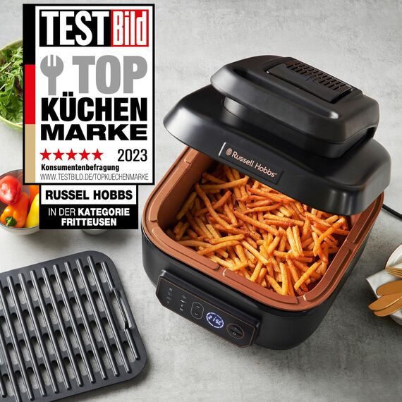 Russell Hobbs Heißluftfritteuse XL 5,5 l [Air Fryer/Grill/Multikocher] Rapid Air (spülmaschinenfest, Ober-&Unterhitze, kein Schütteln mehr, Slow Cooker, Backen, TK Pizza Ø 30cm) SatisFry 26520-56