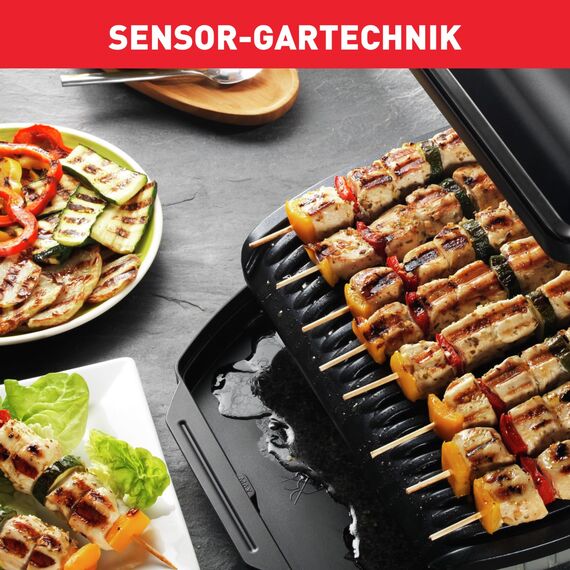 Tefal OptiGrill Kontaktgrill, 6 automatische Programme, Garstufenanzeige, passt Temperatur und Grillzyklus ans Grillgut an, abnehmbare Platten, manueller Modus, Elektrogrill, schwarz, GC705816