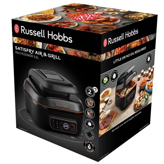 Russell Hobbs Heißluftfritteuse XL 5,5 l [Air Fryer/Grill/Multikocher] Rapid Air (spülmaschinenfest, Ober-&Unterhitze, kein Schütteln mehr, Slow Cooker, Backen, TK Pizza Ø 30cm) SatisFry 26520-56