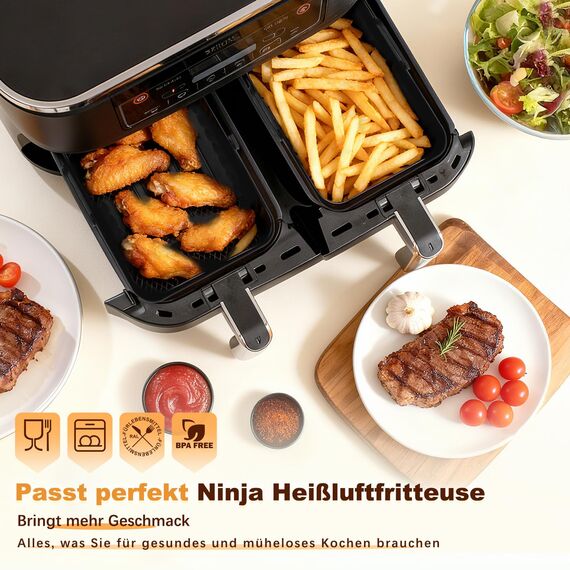 Heißluftfritteuse Zubehör - Airfryer Zubehör für Ninja Foodi AF400EU AF300EU AF400EUCP 7,6L-9.5L Und Anderen Dual Zone Air Fryer, BPA-Frei,Spülmaschinenfest | Ninja Dual Zone Heißluftfritteuse Zubehör