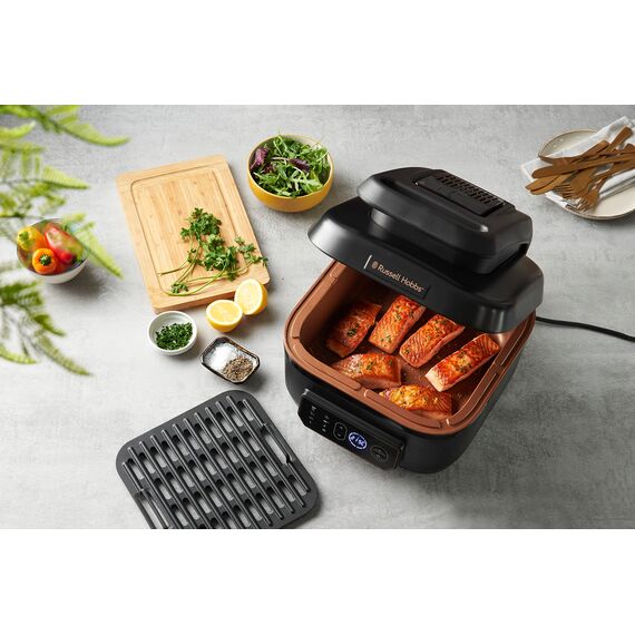 Russell Hobbs Heißluftfritteuse XL 5,5 l [Air Fryer/Grill/Multikocher] Rapid Air (spülmaschinenfest, Ober-&Unterhitze, kein Schütteln mehr, Slow Cooker, Backen, TK Pizza Ø 30cm) SatisFry 26520-56