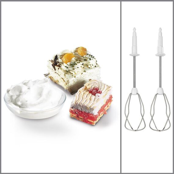 Bosch Handrührer MFQ3530, Handrührgerät, 2 Rührbesen, 2 Edelstahl-Knethaken,spülmaschinengeeignet, 5 Stufen, 450 W, weiß