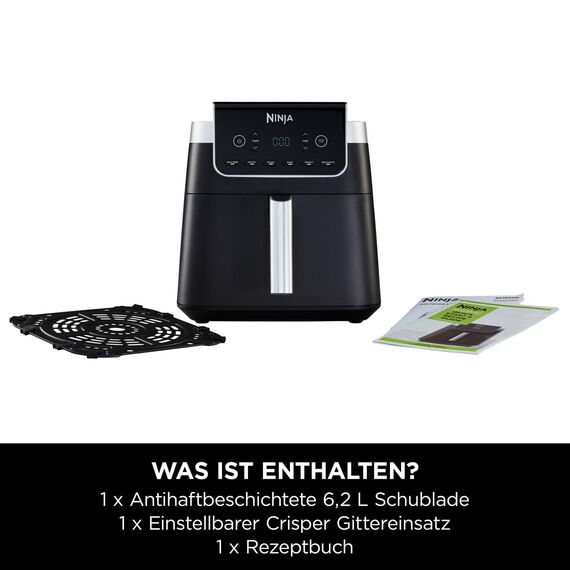 Ninja Air Fryer Heißluftfritteuse MAX PRO, 6,2L, Antihaftbeschichtung, spülmaschinenfester Korb und Crisper Gittereinsatz, Fritteuse ohne Öl, digital, Kochen aus dem Gefrorenen, Grau, AF180EU