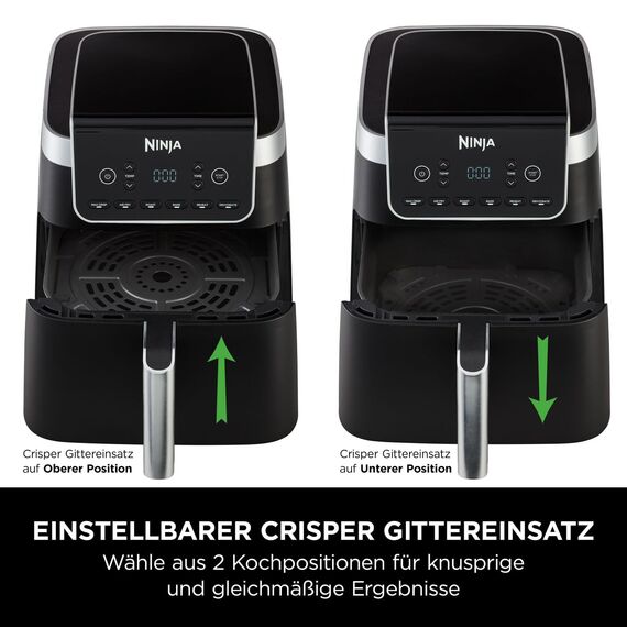 Ninja Air Fryer Heißluftfritteuse MAX PRO, 6,2L, Antihaftbeschichtung, spülmaschinenfester Korb und Crisper Gittereinsatz, Fritteuse ohne Öl, digital, Kochen aus dem Gefrorenen, Grau, AF180EU