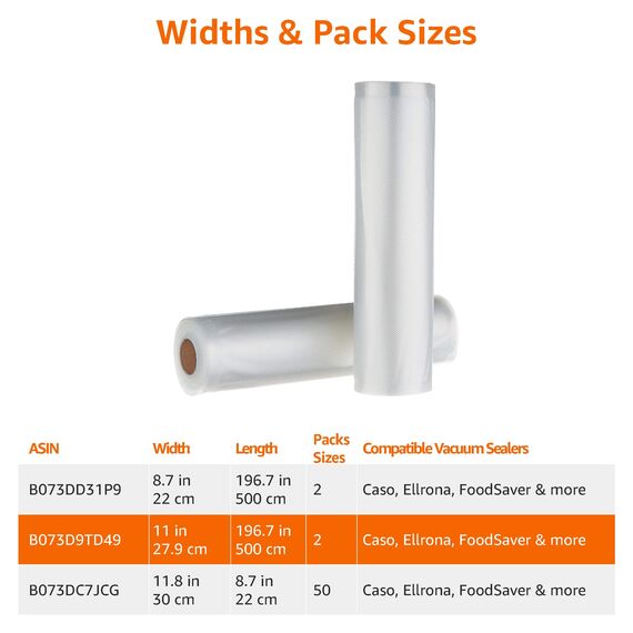 Amazon Basics 28 cm x 500 cm, 2 Rollen für Vakuumierer