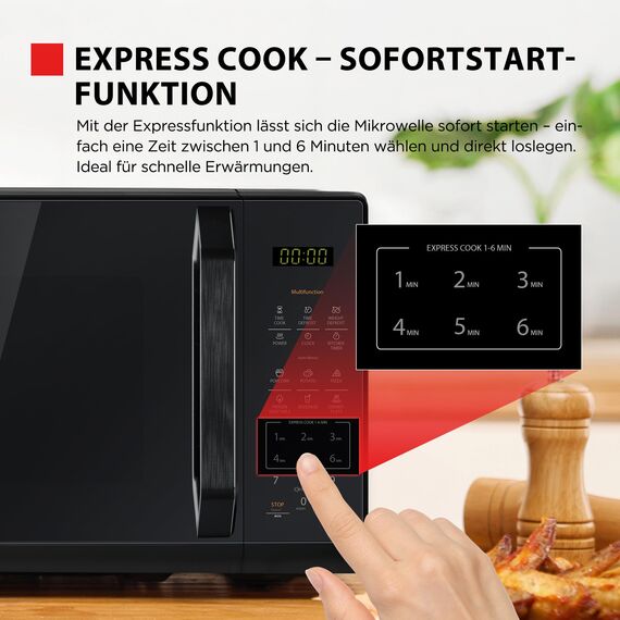 TOSHIBA Mikrowelle in spiegelndem Schwarz, 20 Liter, 800W, digitale Solo-Klein Mikrowelle mit 11 Leistungsstufen, 6 Automatikprogrammen, Express-Kochfunktion, Auftauen, Digitaldisplay, MW3-EM20PE(BM)