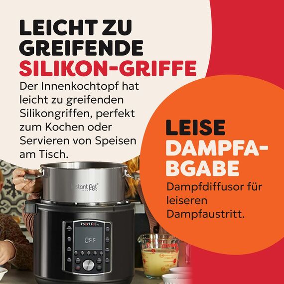 Instant Pot Pro 10-in-1-Elektro-Multikocher 1200 W, 5,7 L – Schnellkochtopf, Schongarer, Reiskocher, Dampfgarer, Sautierpfanne, Sterilisator, Joghurtbereiter, Sous Vide Gerät – Schwarzer Edelstahl