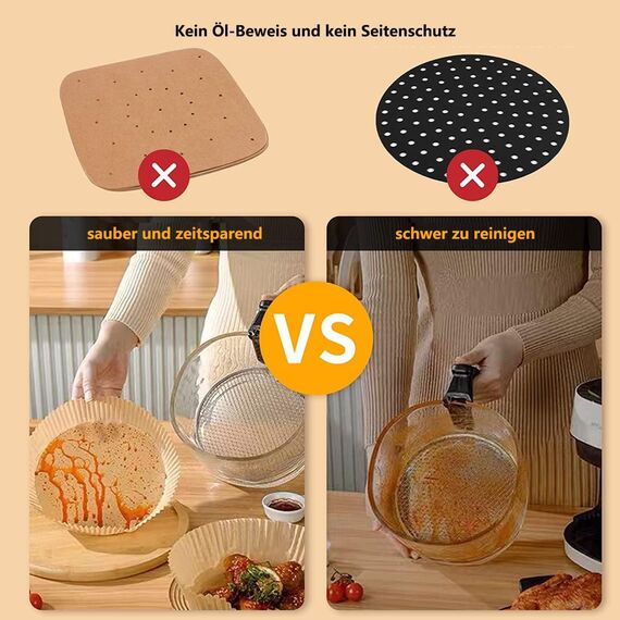 HONYAO Backpapier für Heißluftfritteuse 1,5-3,8 L, Rund 16 cm 100 Stück Pergamentpapier Airfryer Liners, Disposable Paper für Ofen und Air Fryers