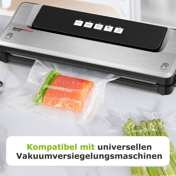 Bonsenkitchen Vakuumrollen 2 Rollen 20x600cm Vakuumierfolie - Profi Vakuumbeutel für Vakuumierer & Lebensmittel Vakuumiergerät, Kochfest und Sous Vide Gefrierbeutel, BPA-frei, VB3206