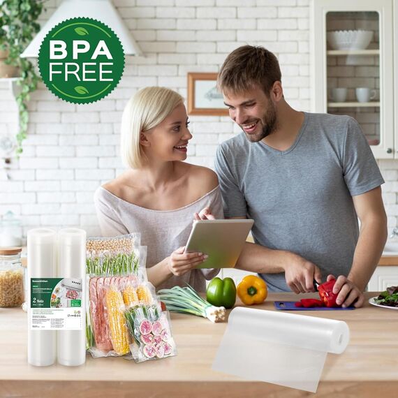 Bonsenkitchen Vakuumierbeutel 2 Rollen 30x600 cm- Profi Vakuumrollen für Vakuumierer, Lebensmittel Vakuumbeutel für Vakuumiergerät, Kochfest & Sous Vide Gefrierbeutel, BPA-frei, VB3216