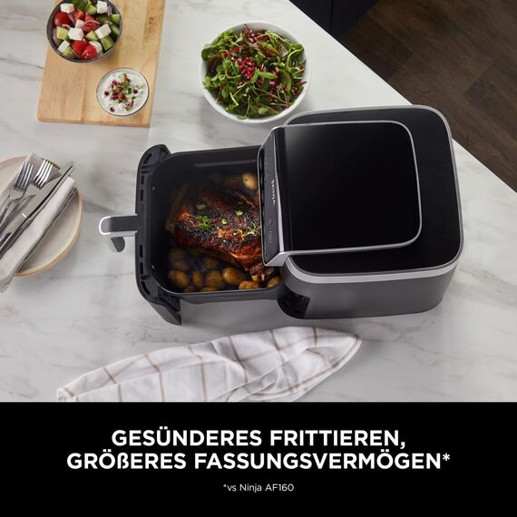 Ninja Air Fryer Heißluftfritteuse MAX PRO, 6,2L, Antihaftbeschichtung, spülmaschinenfester Korb und Crisper Gittereinsatz, Fritteuse ohne Öl, digital, Kochen aus dem Gefrorenen, Grau, AF180EU