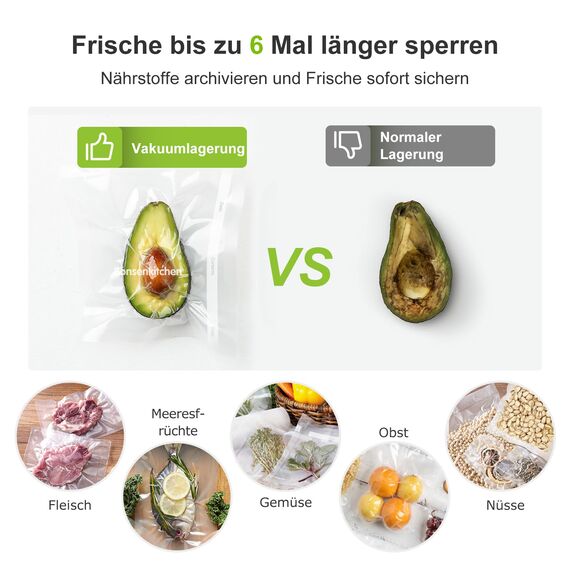 Bonsenkitchen Vakuumrollen 2 Rollen 20x600cm Vakuumierfolie - Profi Vakuumbeutel für Vakuumierer & Lebensmittel Vakuumiergerät, Kochfest und Sous Vide Gefrierbeutel, BPA-frei, VB3206