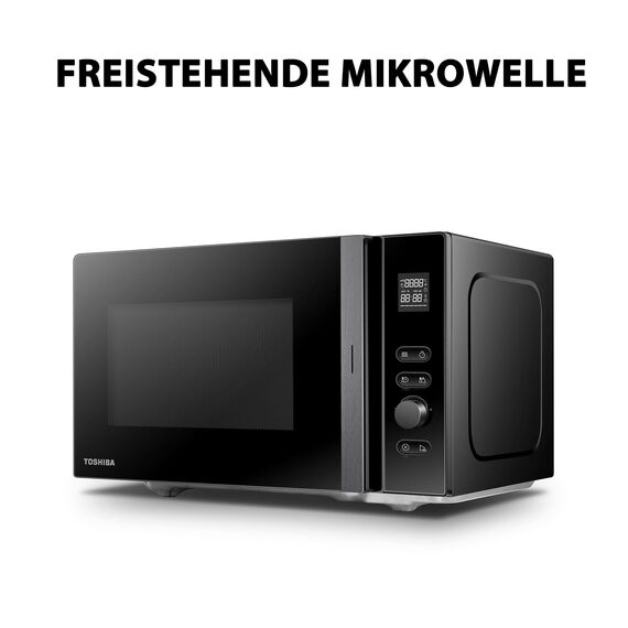 Toshiba MV-AM20T(BK) Mikrowelle/Solo-Mikrowelle/ 20 L/ 800 W/ 5 Leistungsstufen/ 12 Automatikprogramme/Emaille Innenraum/einfach zu reinigen/Auftaufunktion/Glasdrehteller (24,5 cm) /Schwarz