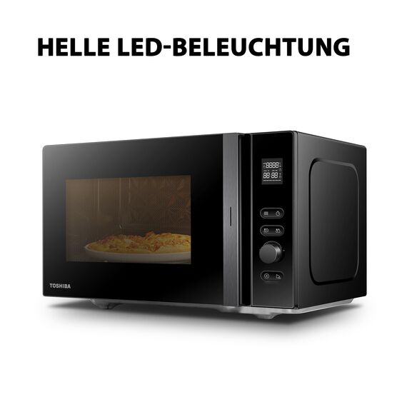 Toshiba MV-AM20T(BK) Mikrowelle/Solo-Mikrowelle/ 20 L/ 800 W/ 5 Leistungsstufen/ 12 Automatikprogramme/Emaille Innenraum/einfach zu reinigen/Auftaufunktion/Glasdrehteller (24,5 cm) /Schwarz