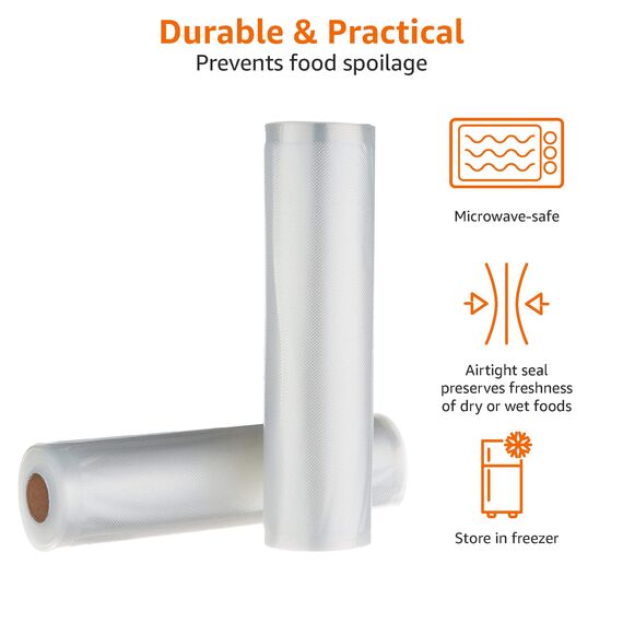 Amazon Basics 22 cm x 500 cm, 2 Rollen für Vakuumierer, Kunststoff, Klar