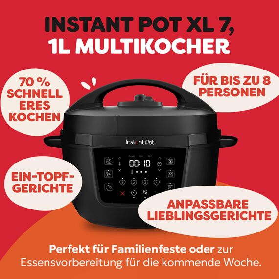 Instant Pot Multikocher XL 7.1L 7-in-1 Smart Cooker - Schnellkochtopf, Schongarer, Reiskocher, Sautierpfanne, Joghurtbereiter, Dampfgarer und Speisewärmer, Schwarz
