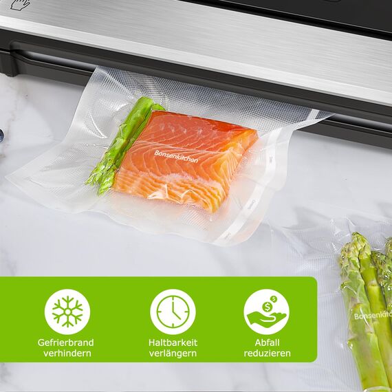 Bonsenkitchen Vakuumrollen 2 Rollen 28x600cm Vakuumierfolie - Profi Vakuumbeutel für Vakuumierer & Lebensmittel Vakuumiergerät, BPA-frei, Kochfest und Sous Vide Gefrierbeutel, VB3207