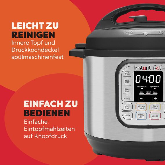 Instant Pot Duo 7-in-1-Multikocher 5,7 l – gebürstetes Edelstahl, großer Schnellkochtopf, Schongarer, Reiskocher, Sauteuse, Joghurtbereiter, Dampfgarer und Speisenwärmer, spülmaschinenfest