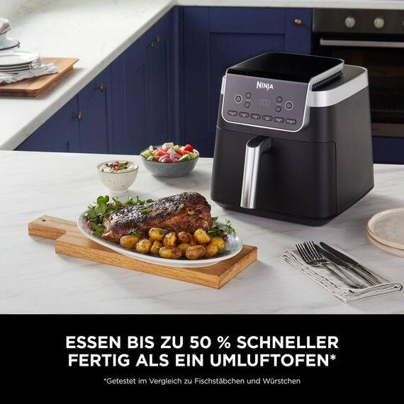 Ninja Air Fryer Heißluftfritteuse MAX PRO, 6,2L, Antihaftbeschichtung, spülmaschinenfester Korb und Crisper Gittereinsatz, Fritteuse ohne Öl, digital, Kochen aus dem Gefrorenen, Grau, AF180EU