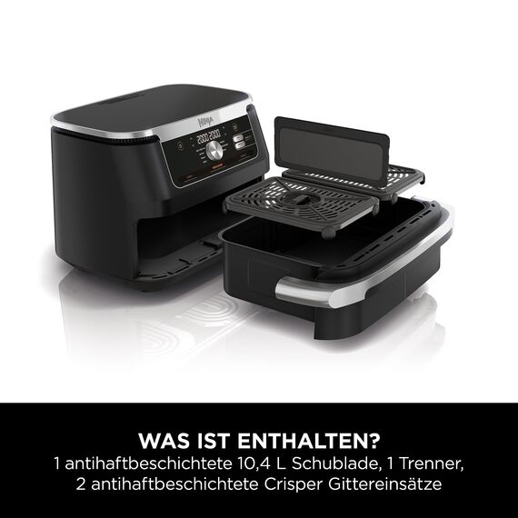 Ninja Foodi FlexDrawer Dual Zone Heißluftfritteuse, Air fryer mit 10,4-Fach und herausnehmbarem Trenner, Antihaftbeschichtung, spülmaschinenfester Korb, 7-in-1, Schwarz AF500EU